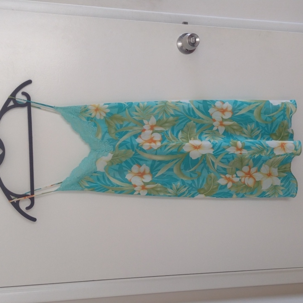 Valerie Stevens Slip Dress Hawaiian Floral Lace Sleepwear Nightgown Y2K 90s